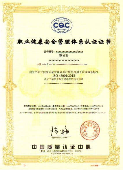 ISO45001 Chinese CERTIFICATES425-585